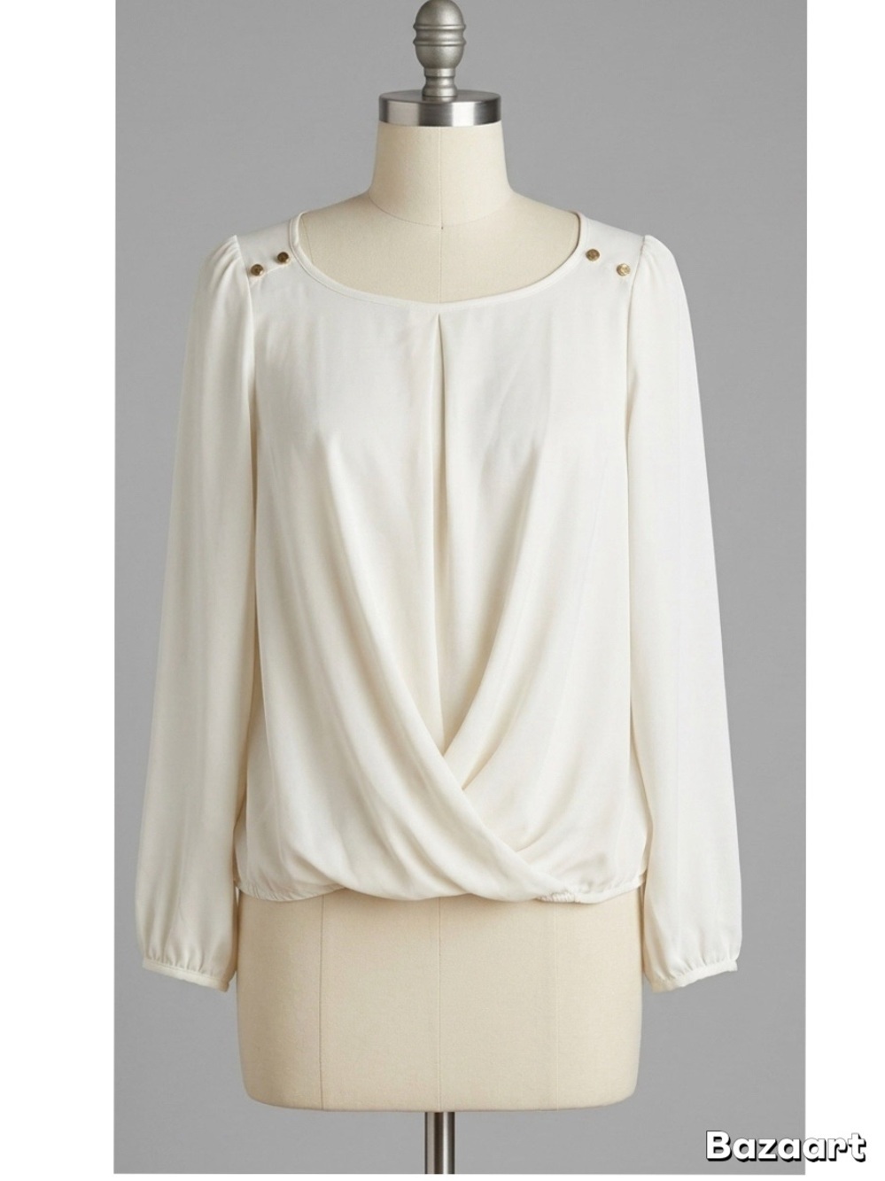 Forever 21 Cream Draped Front Long-Sleeve Blouse